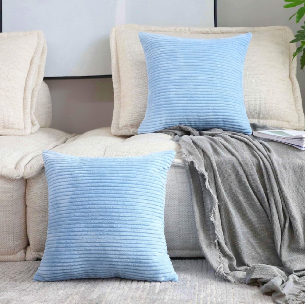 Home Brilliant Blue Throw Pillow Covers Striped Velvet Corduroy 2 pack